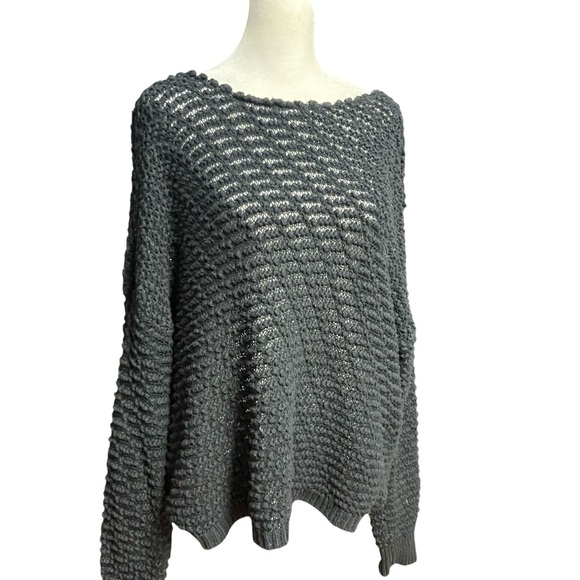 Victoria’s Secret Slouchy Open Knit Sweater Size L Black V Back Oversized Casual - Picture 6 of 10